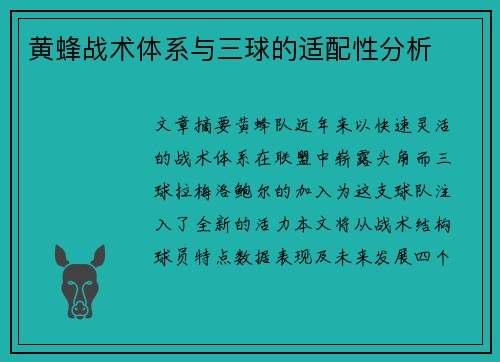黄蜂战术体系与三球的适配性分析