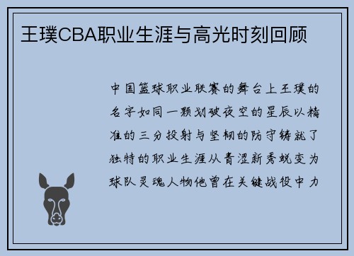 王璞CBA职业生涯与高光时刻回顾